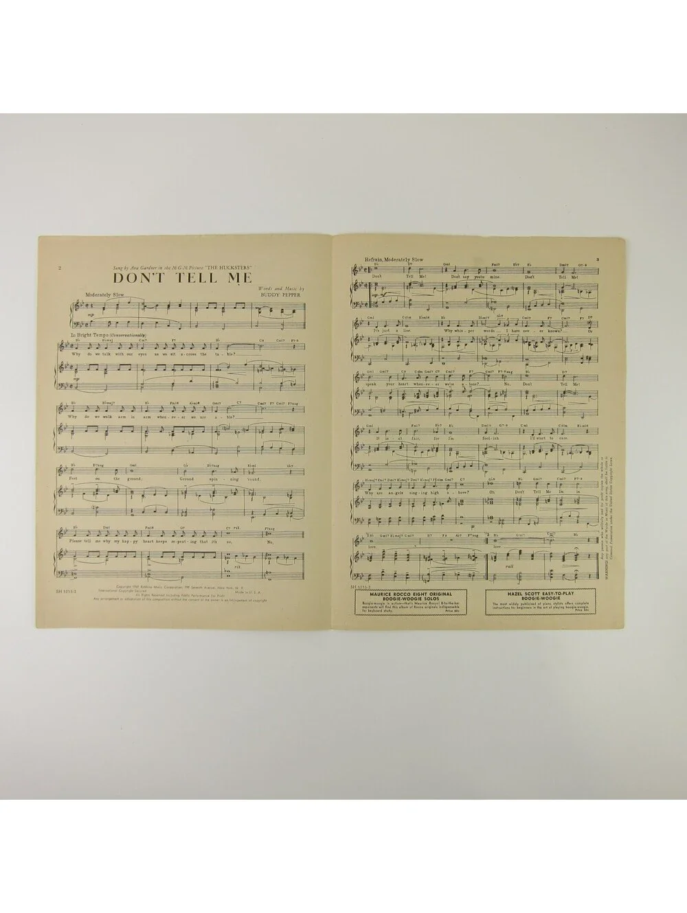 Sheet Music Don't Tell Me The Hucksters Clark Gable Deborah Kerr Vintage 1947